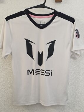 Messi Kids White Soccer Jersey with Black Accents